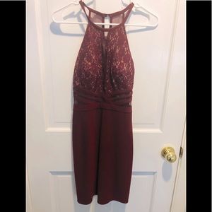 NWOT Burgundy Mesh and Sequin Detail Dress // Night Out / Sexy Party Dress